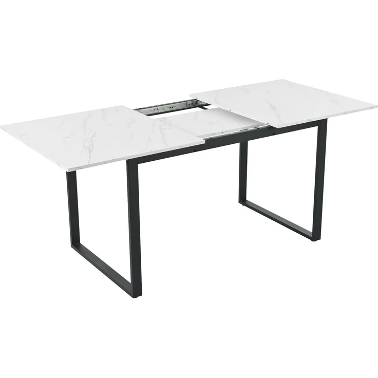 Essgruppe 140/180x80x75 cm mit 4 Stühlen – klappbarer Esstisch aus MDF in Weiß – Bild 7