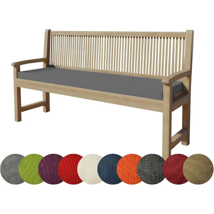 chilly pilley Bankkissen Bankauflage Polsterauflage Reißverschluss mit Schlaufen Kissen für Gartenbank Gartenbankauflage für Gartenmöbel Sitzkissen & Rückenkissen Outdoor (200 x 40 x 5 cm, Grau)