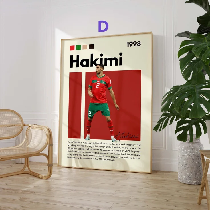 Fußball Stars Poster · Mbappé Neymar Messi Hakimi Haaland Yamal · Sport Wanddeko · Print ohne Rahmen - D / 40 x 50 cm