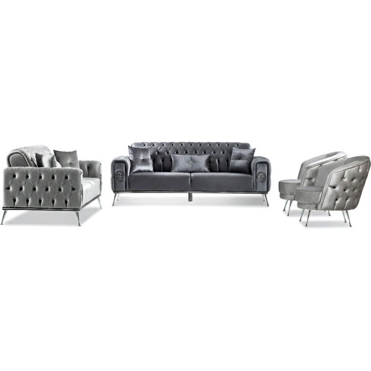 Sitzgruppe/Sofa Set - Wohnzimmergarnitur "Velmira" 3+3+1-Grau