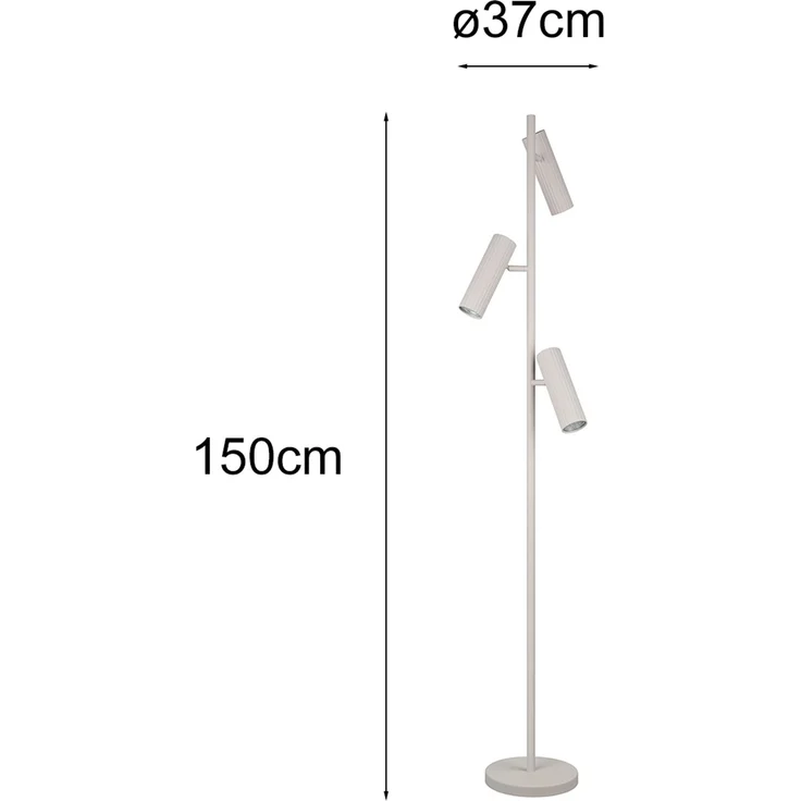 Moderne Stehlampe SOKA mit 3 schwenkbaren Spots, Hellgrau, Höhe 150cm – Bild 3