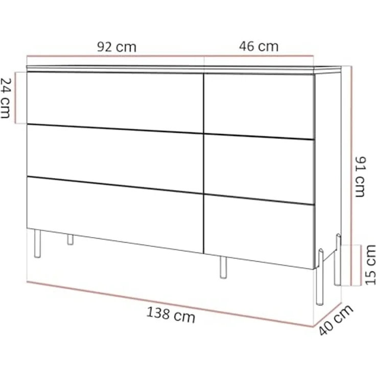 Lookway Kommode AURORA 6S in Kaschmir mit goldener Leiste, Breite: 138 cm – Bild 3
