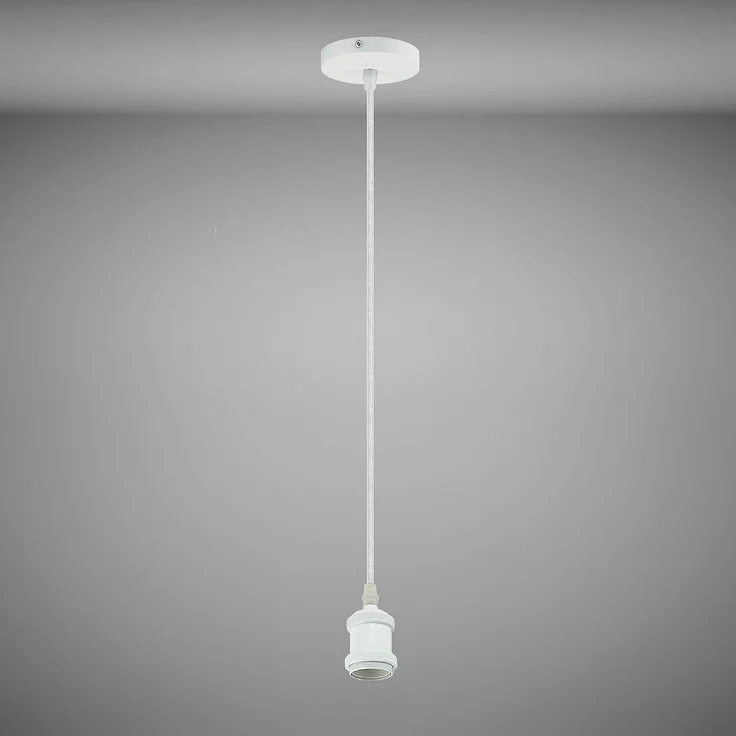 TRANGO Pendelleuchte, 9000W moderne E27 Lampenaufhängung *JACOB* Hängeleuchte I Hängelampe I Deckenbeleuchtung I Lampenfassung I Lampen-Aufhängung in Weiß, inkl. Schraubring & ca. 110cm Textilkabel, industriell Pendellampe – Bild 1