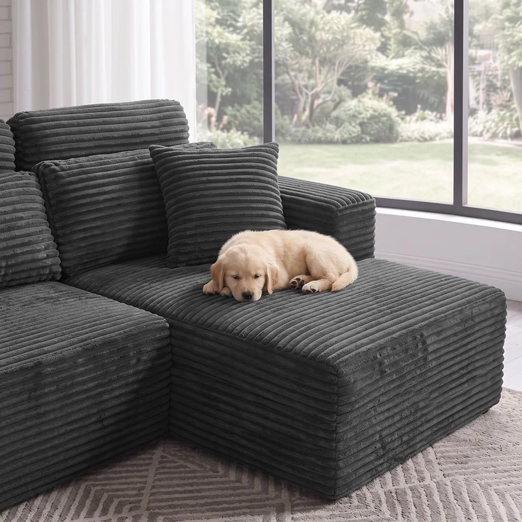ZUBALIYA Boneless Compression Sofa, U-förmiges modulares Sofa mit integrierten Becherhaltern, Dunkelgrau, 372 x 151 x 80 cm – Bild 9