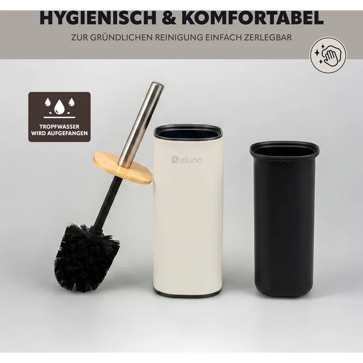 eluno Badezimmer Zubehör Set FRAMURA 2tlg. bestehend aus 1 Kosmetikeimer, 1 WC-Garnitur, Metall, Beige – Bild 4
