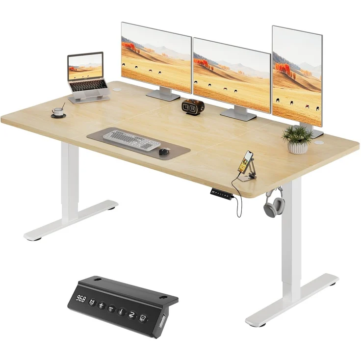 JUMMICO Schreibtisch elektrisch höhenverstellbar mit USB Ladeanschluss, Beige, 180x80 cm – Bild 1