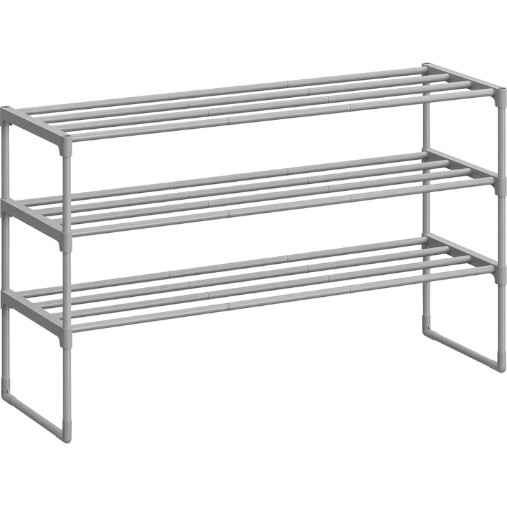 Songmics Schuhregal mit 3 Ebenen, Schuhständer aus Metall, Schuhaufbewahrung, Schuh-Organizer für 12-15 Paar Schuhe, stapelbar, für Flur, Wohnzimmer, Schlafzimmer, 30 x 92 x 55 cm, grau LSA303G01 – Bild 1