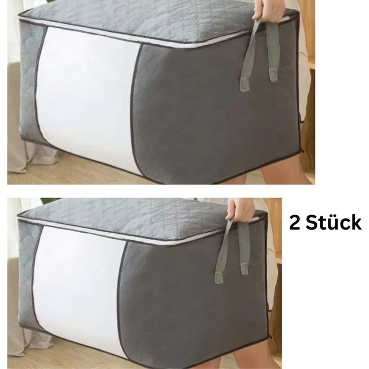 Montegoni Unterbettkommode Aufbewahrungstasche groß 2-tlg faltbare Unterbett-Kleideraufbewahrung (2 X faltbare Kleidungs-Aufbewahrungstasche grau 60 x 40 x 35 cm), Unterbett-Aufbewahrungstasche mit Reißverschlussdeckel, faltbare