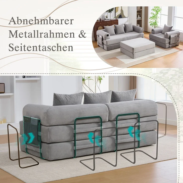 ZUBALIYA Ecksofa 94x67 cm, mit Ablageflächen, mit Cordbezug, mit breiten Armlehnen, modular aufgebaut, mit Schaumstoffpolsterung – Bild 7