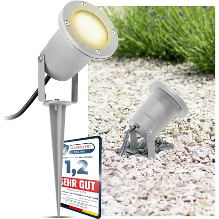 SSC-LUXon LED Gartenstrahler mit Erdspieß, schwenkbarer Kopf, 3W GU10, drei einstellbare Lichtfarben (3CCT), silber/grau, IP65 – Bild 2
