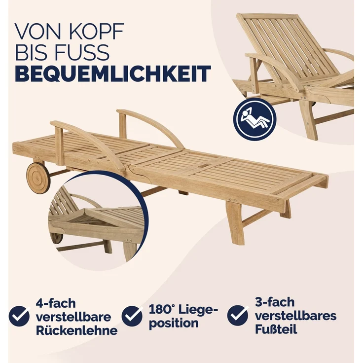Casaria 2x Sonnenliege Tami Sun Teak-Optik verstellbar – Bild 3