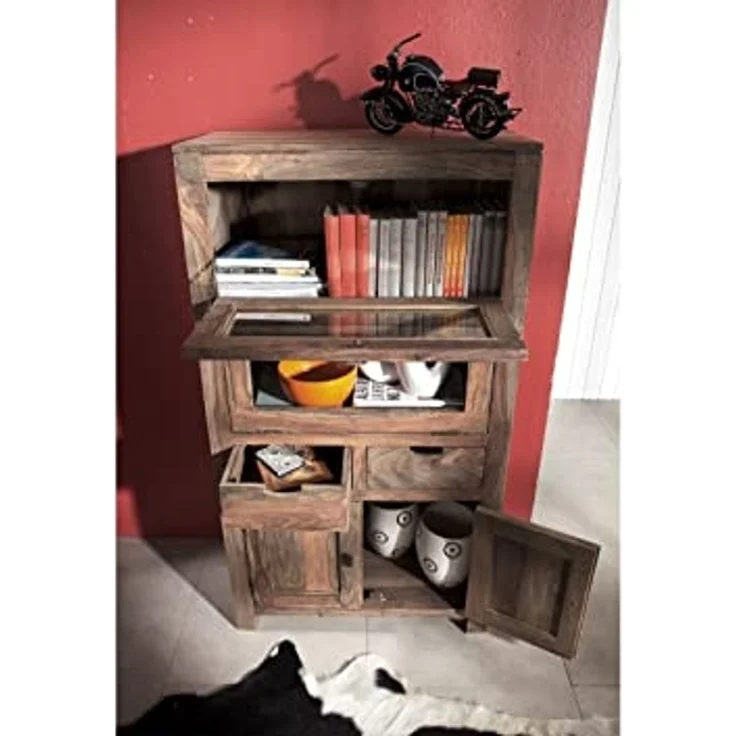 Massivmoebel24 Highboard (Highboard Sheesham 80 x 40 x 148 grau geölt NATURE GREY #60) – Bild 4