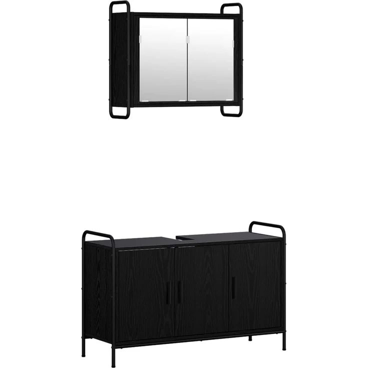vidaXL Badezimmerschrank-Set 2 stk. Schwarz Eichen-Optik 3444477 – Bild 2