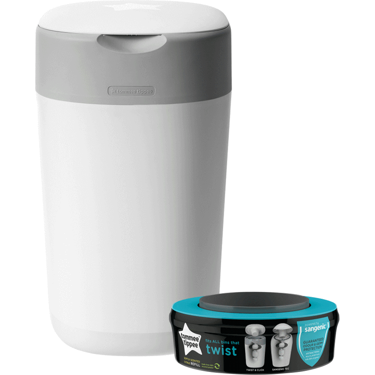 Tommee Tippee Windeleimer Twist & Click Sangenic Tec, Geruchsdichtes Windelentsorgungssystem, Inklusive 1x Nachfüllkassette, Weiß – Bild 7