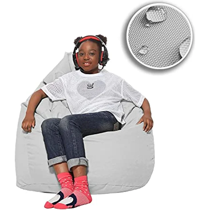 HomeIdeal - Sitzsack XXL Bodenkissen für Erwachsene & Kinder - Geeignet für Gaming oder Entspannen - Indoor wie Outdoor da er Wasserfest ist - mit EPS Perlen, Farbe:Weiß, Größe:XXL – Bild 8