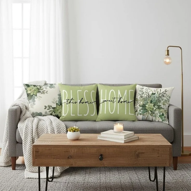 Diwzbyn Kissenbezug 4er Set Wasserdichter Outdoor Kissenbezug 45x45cm, Gartenkissen, Sommer Modern Dekokissen für Balkon Garten Sofa Couch – Bild 3