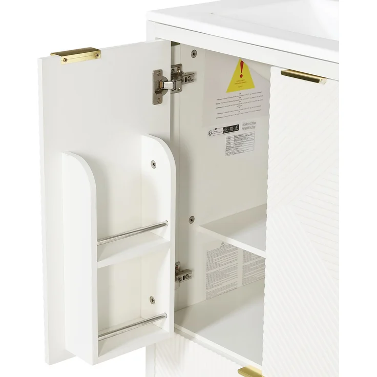 Freistehender Badschrank mit Keramikwaschbecken, 61 x 47 x 87 cm, MDF, Weiß, Wellenstruktur – Bild 10