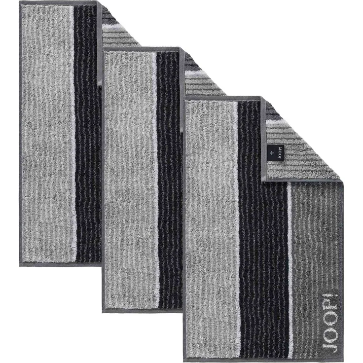 JOOP! Gästetuch Classic Frottierkollektion, 3er Pack - Walkfrottier Schwarz Signature Lines 30x50cm