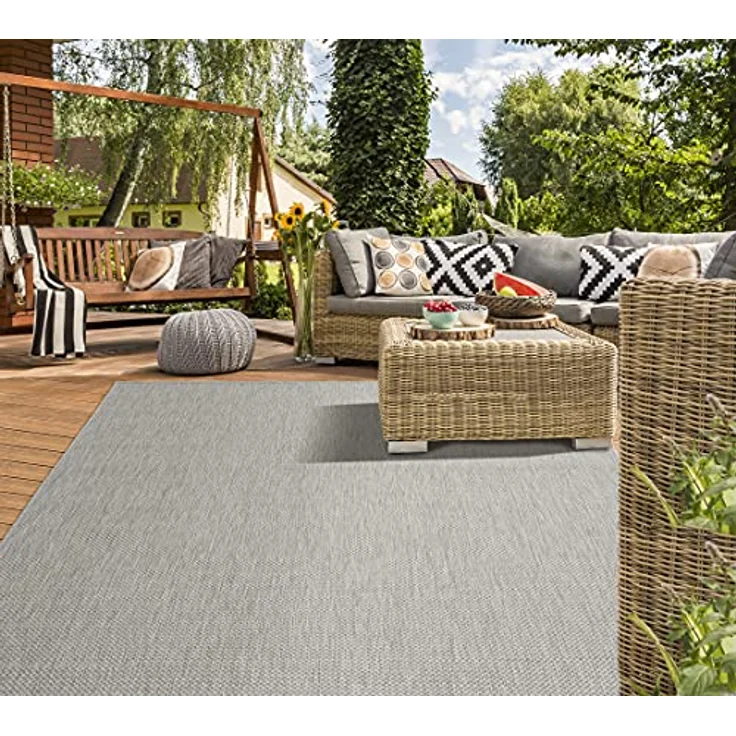 Mia's Teppiche "Lara - moderner Outdoor Teppich, wetterfest & UV-beständig, für Balkon, Terrasse und Wintergarten, flachgewebt, Grau, 200 x 280 cm – Bild 1