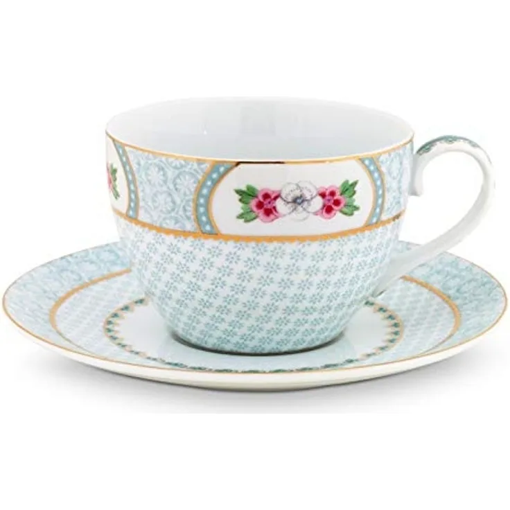 PiP Studio Tasse Blushing Birds Tasse mit Untertasse white 0,3l, Porzellan, Cup & Saucer Blushing Birds White 300ml