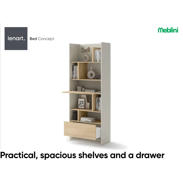 MEBLINI Schrank für Schrankbett Bed Concept - Hochschrank mit Regalen, Fächern und Schublade - BC-22 - Kaschmir/Nagano Eiche – Bild 5
