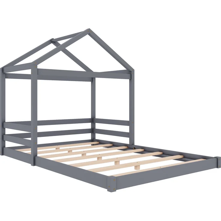 Hausbett 140x200 cm für Kinder, Kinderbett in Hausform mit Lattenrost,modernes Montessori Bett,stabiles Holzhausbett, Grau – Bild 10