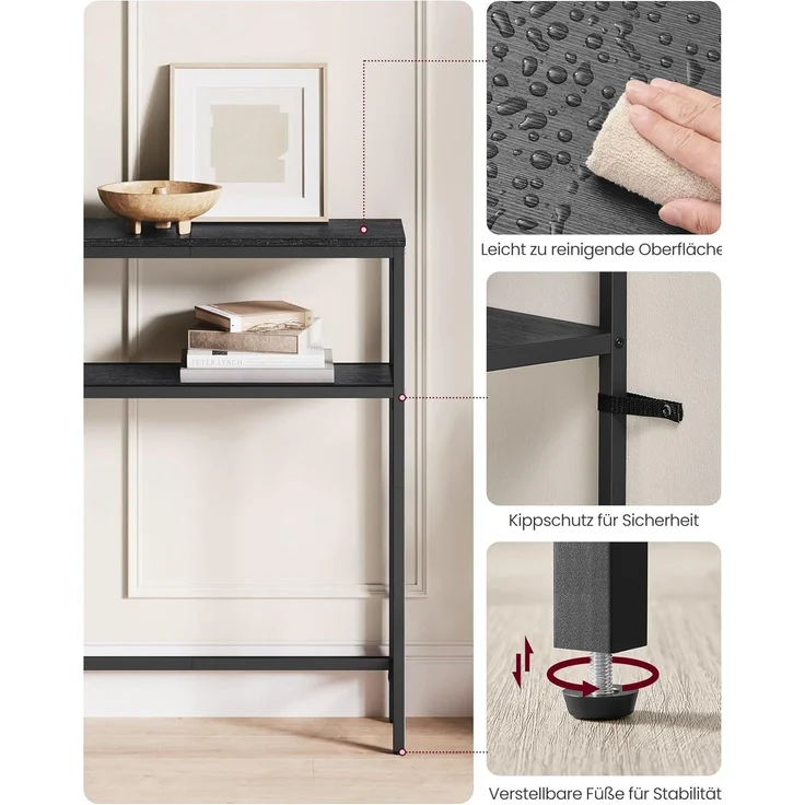 VASAGLE Konsolentisch, schmaler Sofatisch mit 2 Ablagen, 20 x 80 x 80 cm, Flurtisch, 2 Ebenen, für Flur, Wohnzimmer, Schlafzimmer, anthrazitgrau-tintenschwarz LNT130B22 – Bild 6
