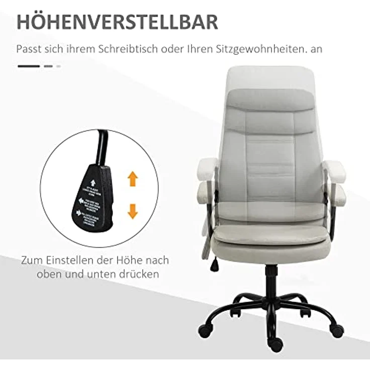 Vinsetto Massage-Bürostuhl, Beige, ergonomisch mit atmungsaktivem Webstoff und höhenverstellbar, Drehstuhl für Arbeitszimmer – Bild 6