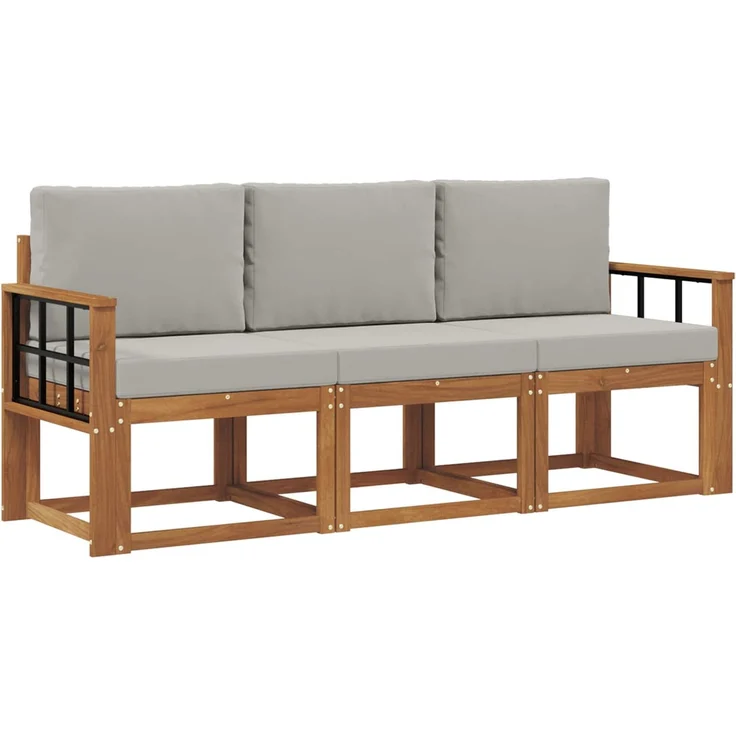 vidaXL Outdoor-Sofagarnitur 3 stk. 3-Sitzer Natur und Hellgrau 3365949 – Bild 2