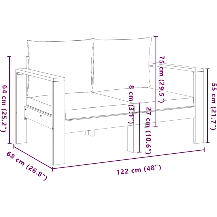 vidaXL Gartensofa mit Kissen 2-Sitzer Massivholz Akazie 367623 – Bild 7