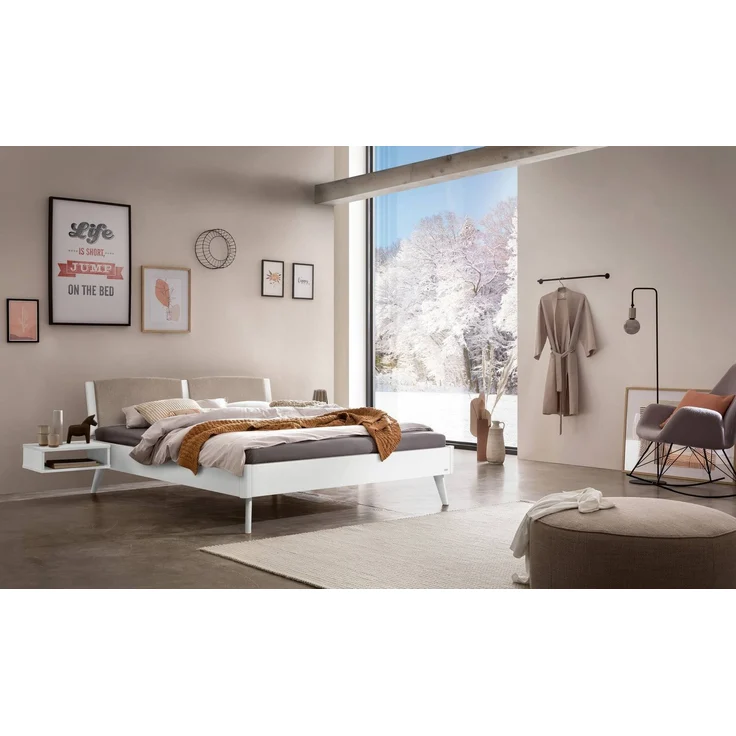 Hasena Polsterbett Fabro Lounge Weiß mit Kopfteil in Sand 180x220 cm, Fußhöhe 20 cm MDF weiss deckend – Lounge – Bild 2