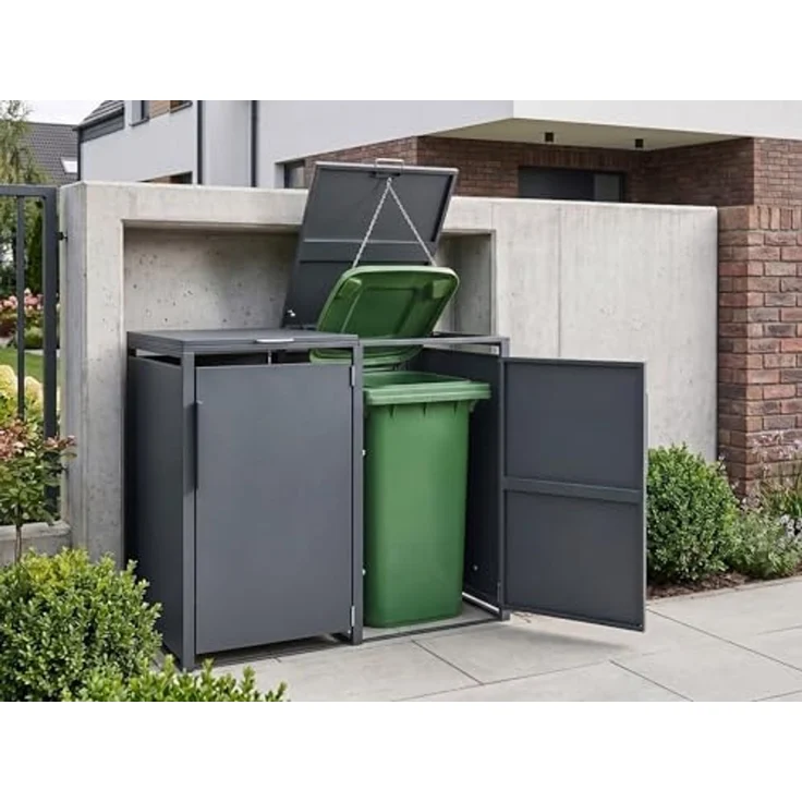 Mülltonnenbox 480 L PIACENZA Doppelt Metall Dunkelgrau – Bild 2
