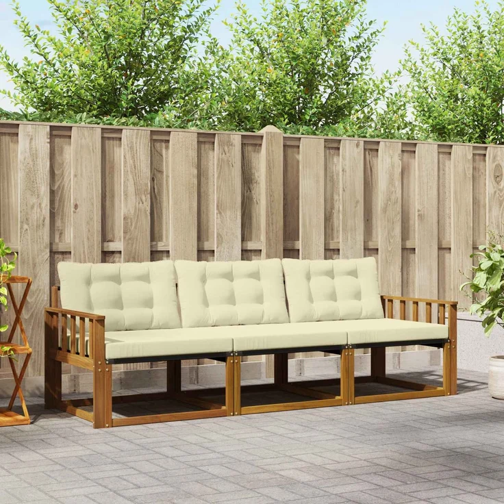 vidaXL Outdoor-Sofagarnitur 3 stk. 3-Sitzer Natur und Creme 3369141 – Bild 1