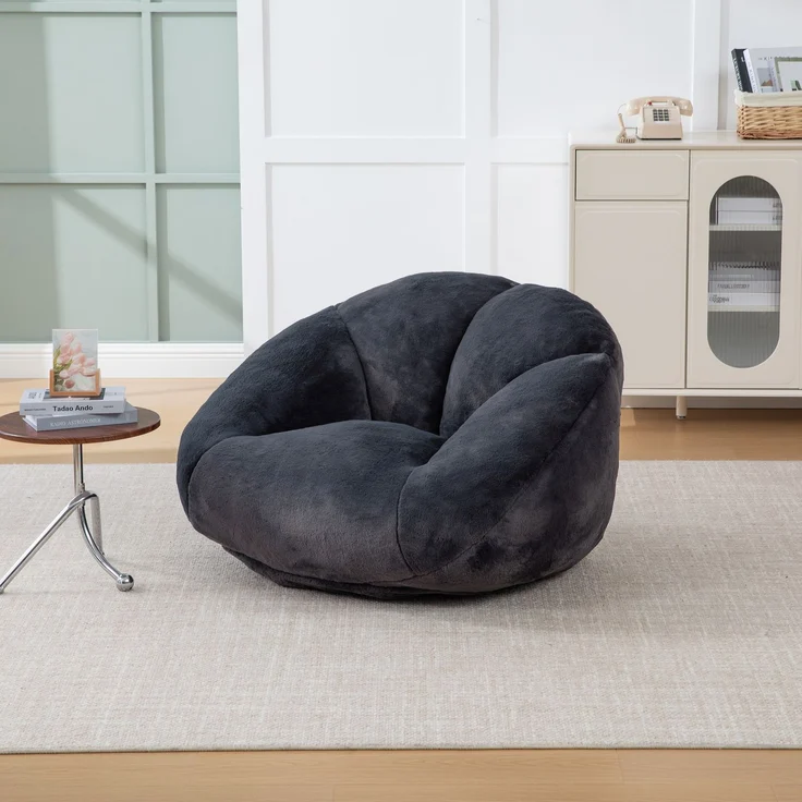 LVHOM Sitzsack XXL, Bodensofa aus Faux Fur, Montagefreier Bean Bag, für Wohnzimmer, Lounge, Schlafzimmer, Anthrazit – Bild 2