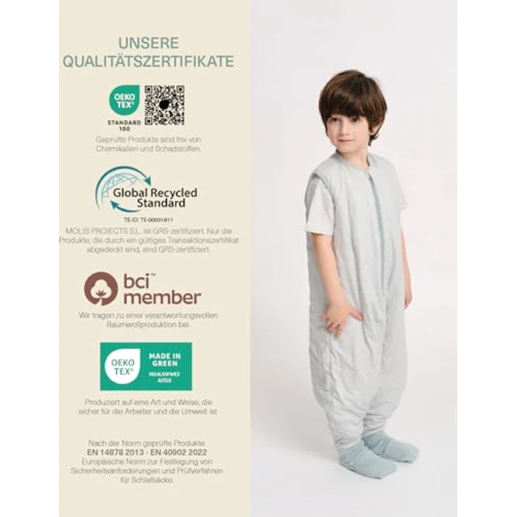 molis&co - Baby Schlafsack mit Füßen und Socke -Ideal für Frühling und Herbst - Babyschlafsack mit Beinen 1 tog - 100% Baumwolle (Oeko-TEX 100), Premium Qualität - Lagoon (80 cm) – Bild 8