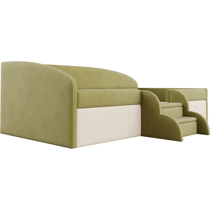 Kinderbett 90×190 cm mit Samt,Colorblock-Design,Schutzgitter & rutschfesten Stufen,gepolstertes Juniorbett,Dunkelgrün & Cremeweiß – Bild 7