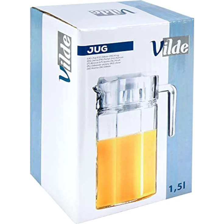 Vilde Glaskaraffe Mit Deckel 1,5 L - Hochwertiger Wasserkrug Aus Transparentem Glas - Praktischer Griff & Konturierter Ausgießer - Ideal Für Wasser/Saft- Spülmaschinenfest & Kühlschrankgeeignet – Bild 8