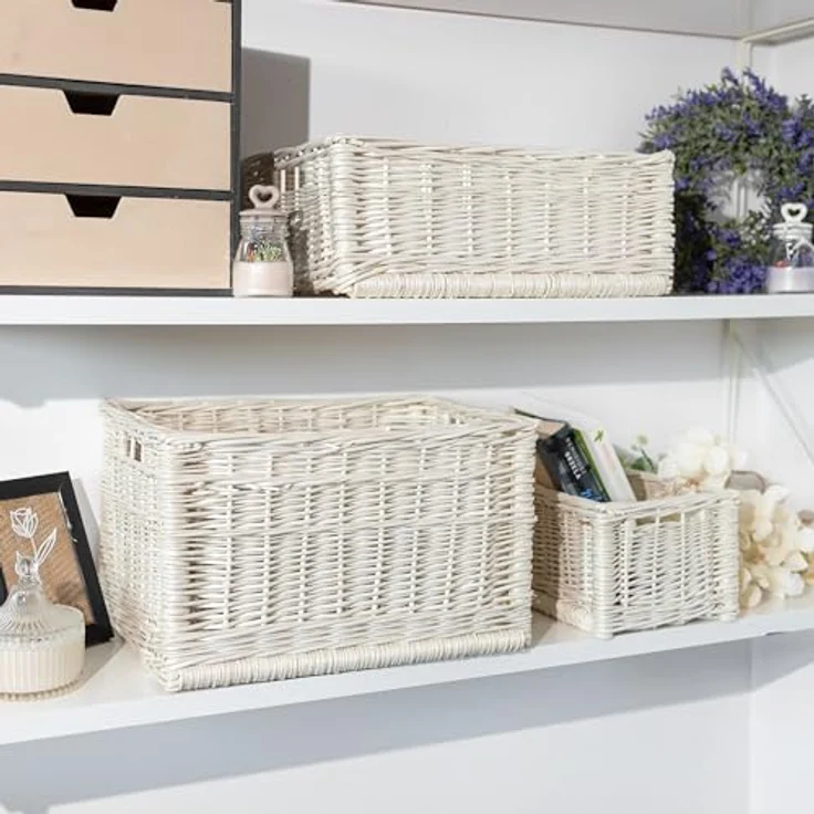 Creative Home Holzkiste Weidenkorb Aufbewahrungskorb, Handgeflochten, Haltbar (1 St), Korb Geflochten Naturkorb mit Griffen Aufbewahrung – Bild 10