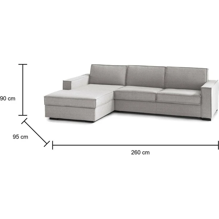 Dmora Sofa mit Halbinsel Sodalite, Ecksofa mit Sinistra-Stauraum-Halbinsel, schmale Armlehnen, 100 % Made in Italy, 260 x 95 x 90 cm, Grau – Bild 3