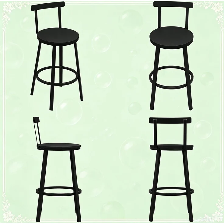 Ess Hocker mit gebogenen Rückenlehne,Moderner Akzent Hocker,Küchenstuhl,Bar Hocker,Frühstück Hocker(nur mit 2Pcs Hocker)--Schwarz--51.5x51.5x89cm--YOUDENOVA – Bild 5