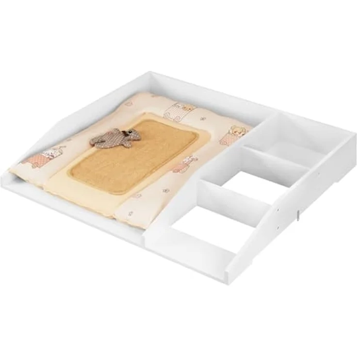WOLTU Wickelaufsatz, für Kommode mit Tiefe 47,5-50 cm Breite ab 80 cm, Wickeltischaufsatz mit Trennfach, mit Sicherheitsgurt, 80 x 13,5 x 74,5 cm, Weiß, WT017ws – Bild 1