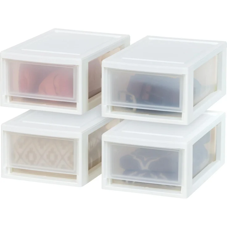 Iris Ohyama 4er-Set Schubladenbox 7L, Kompakter Kunststoff-Organizer, Stapelbar & Robust, Aufbewahrungsbox für Badezimmer, Basteln & Regale, Weiß, MSD-1