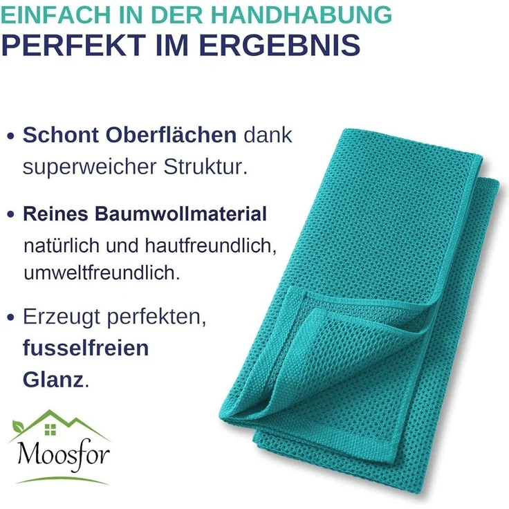 Moosfor Geschirrtücher 100% Baumwolle 6er Set Weiche Saugfähig Blaugrün – Bild 4