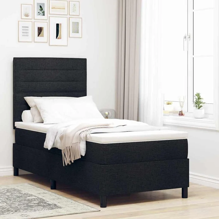 vidaXL Boxspringbett mit Matratze mit LED Schwarz 90 x 190 cm Stoff 3342755 – Bild 1