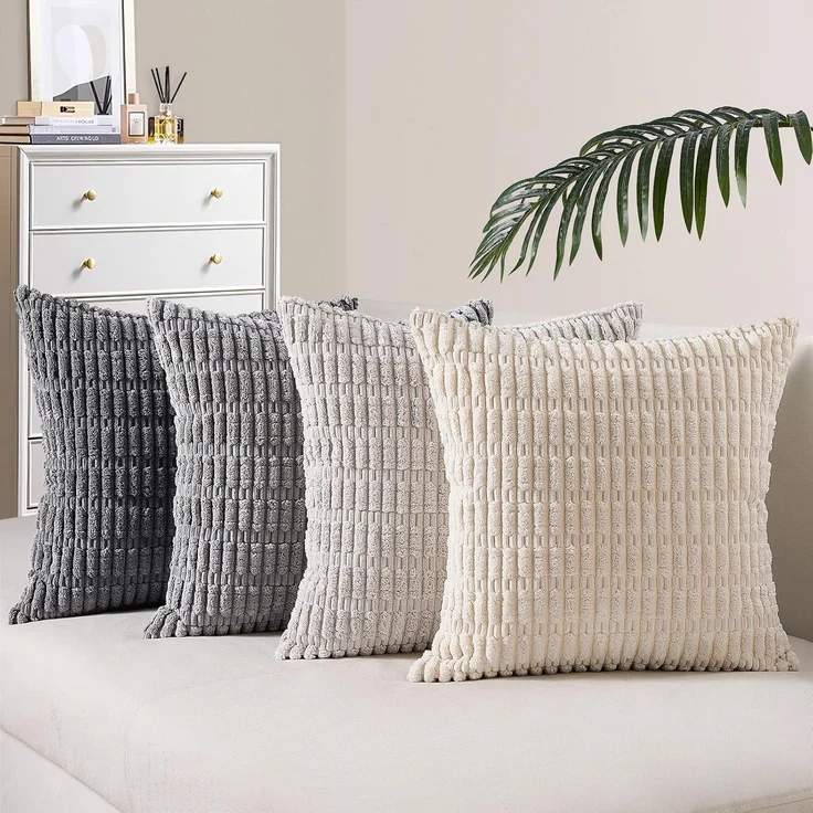 Topfinel Boho Kissenbezug 50x50 cm grau 4er Set Kordsamt Sofa Schlafzimmer – Bild 1
