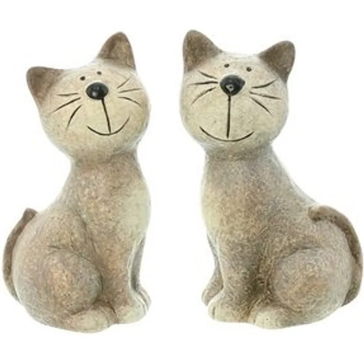 Terracotta Figur Katze 2er Set Statur Dekoration Deko Tischdeko 16cm Katzen – Bild 4