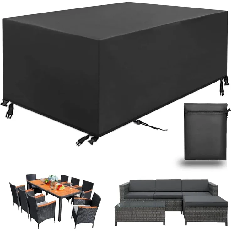 Aipwerer Abdeckung Gartenmöbel Wasserdicht, Abdeckplane für Gartenmöbel Winterfest, 420D Schutzhülle Abdeckhaube für Gartentisch Garten Möbel Tisch Rechteckig (Schwarz, 170 x 94 x 70 cm 420D)