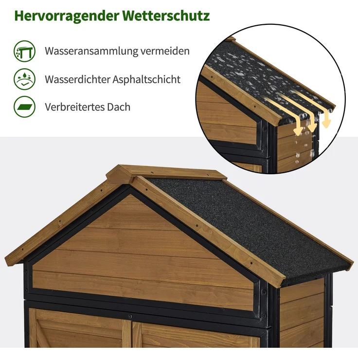 M MCombo Gartenschrank Gartenhaus Holz Metgallgestell Wetterfest, Gerätehaus Outdoor, für Außenbereich Garten Terrasse, Geräteschuppen mit 2 Bewegliche Regale, 2736 (Natur) – Bild 7