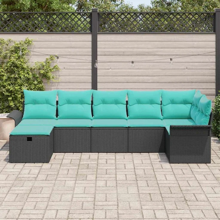vidaXL Gartensofa-set mit Kissen mit Speicher 7 pcs Poly Rattan 3360237 – Bild 3
