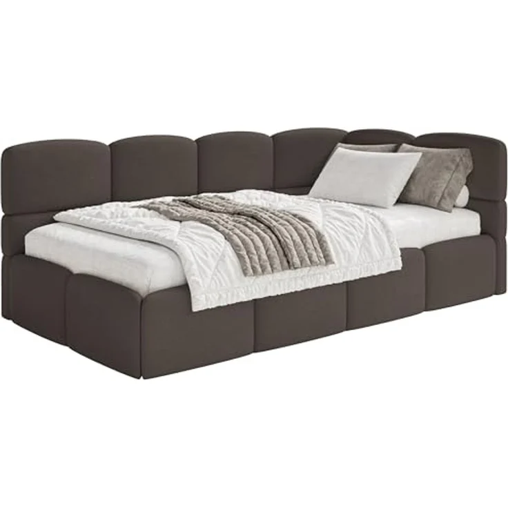 Selsey 'Cloudy' Jugendbett 120 cm, Bettkasten, Chenille, Kopfteil rechts, Braun – Bild 1